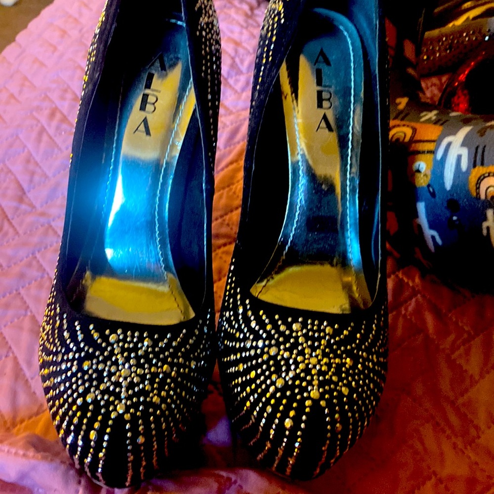 Women black silver and gold rhinestone used